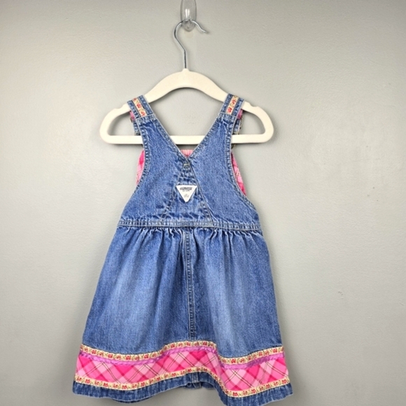 OSHKOSH B'GOSH Jean‎ Overall Patchwork Dress Blue Pink Girls Size 2T - Picture 4 of 9